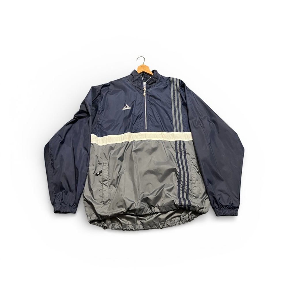 Vintage Adidas Men's Windbreaker in Navy and Gray